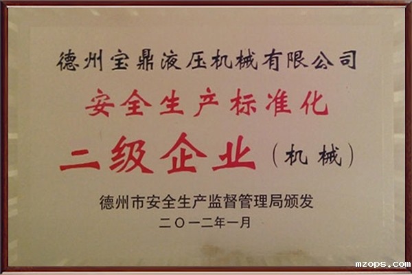 安全生产标准化二级企业证书