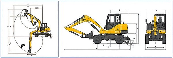 BD75D轮式挖掘机参数图 