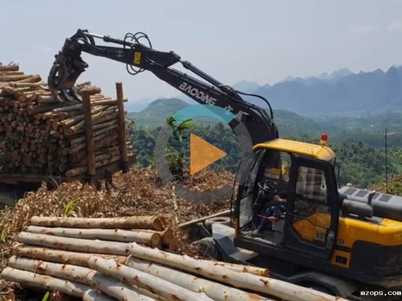 广西抓木机工作视频-mzops95A轮式抓木机